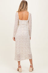 Cream Floral Sweetheart Neckline Long Sleeve Maternity Maxi Dress