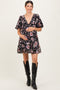 Black Floral V-Neck Puffed Sleeve Maternity Mini Dress