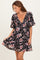 Black Floral V-Neck Puffed Sleeve Mini Dress