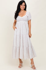Ivory Floral Stripe Tiered Maxi Dress