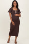 Brown Ribbed Knit Stitch Detail Maternity Midi Dress