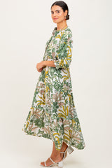 Green Floral Tiered Short Sleeve Midi Dress