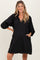 Black Textured Collared 3/4 Puff Sleeve Maternity Dress