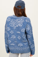 Blue Floral Knit Button Cardigan