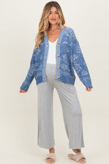Blue Floral Knit Maternity Button Cardigan