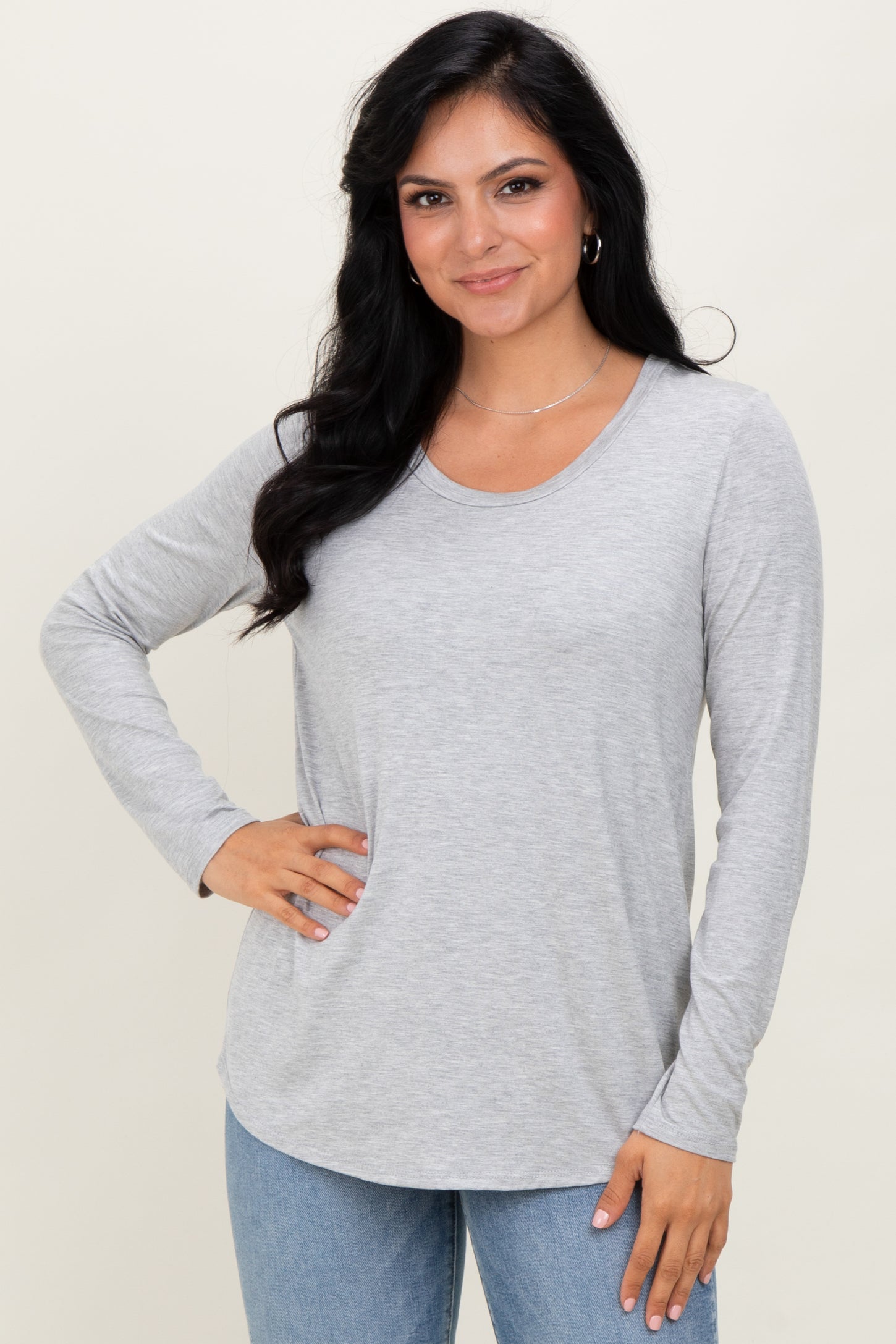 Heather Grey Inner Layer Maternity/Nursing Long Sleeve Top