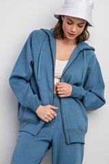 Blue Relaxed Fit Fleece Maternity Zip Hoodie