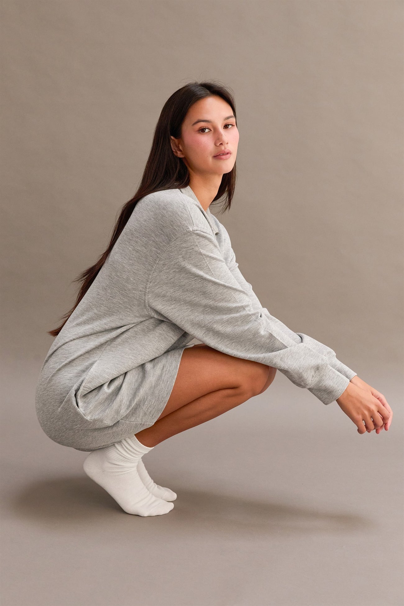 Heather Grey Half Zip Long Sleeve Maternity Mini Dress