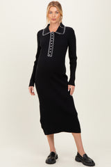 Black Contrast Stitch Maternity Midi Sweater Dress