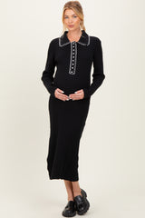 Black Contrast Stitch Maternity Midi Sweater Dress