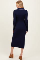 Navy Contrast Stitch Maternity Midi Sweater Dress