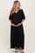 Black Solid Woven 3/4 Sleeve V-Neck Button Down Maternity Maxi Dress