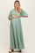 Sage Solid Woven 3/4 Sleeve V-Neck Button Down Maternity Maxi Dress