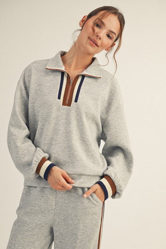 Heather Grey Contrast Trim Half Zip Sweatshirt