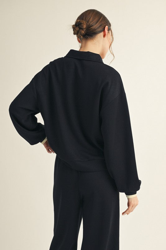 Black Contrast Trim Half Zip Sweatshirt