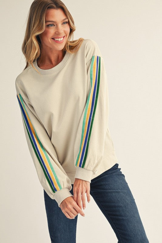 Taupe Mineral Wash Velvet Stripe Detail Maternity Sweatshirt