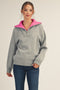 Heather Grey Contrast Collar Half Zip Sweater