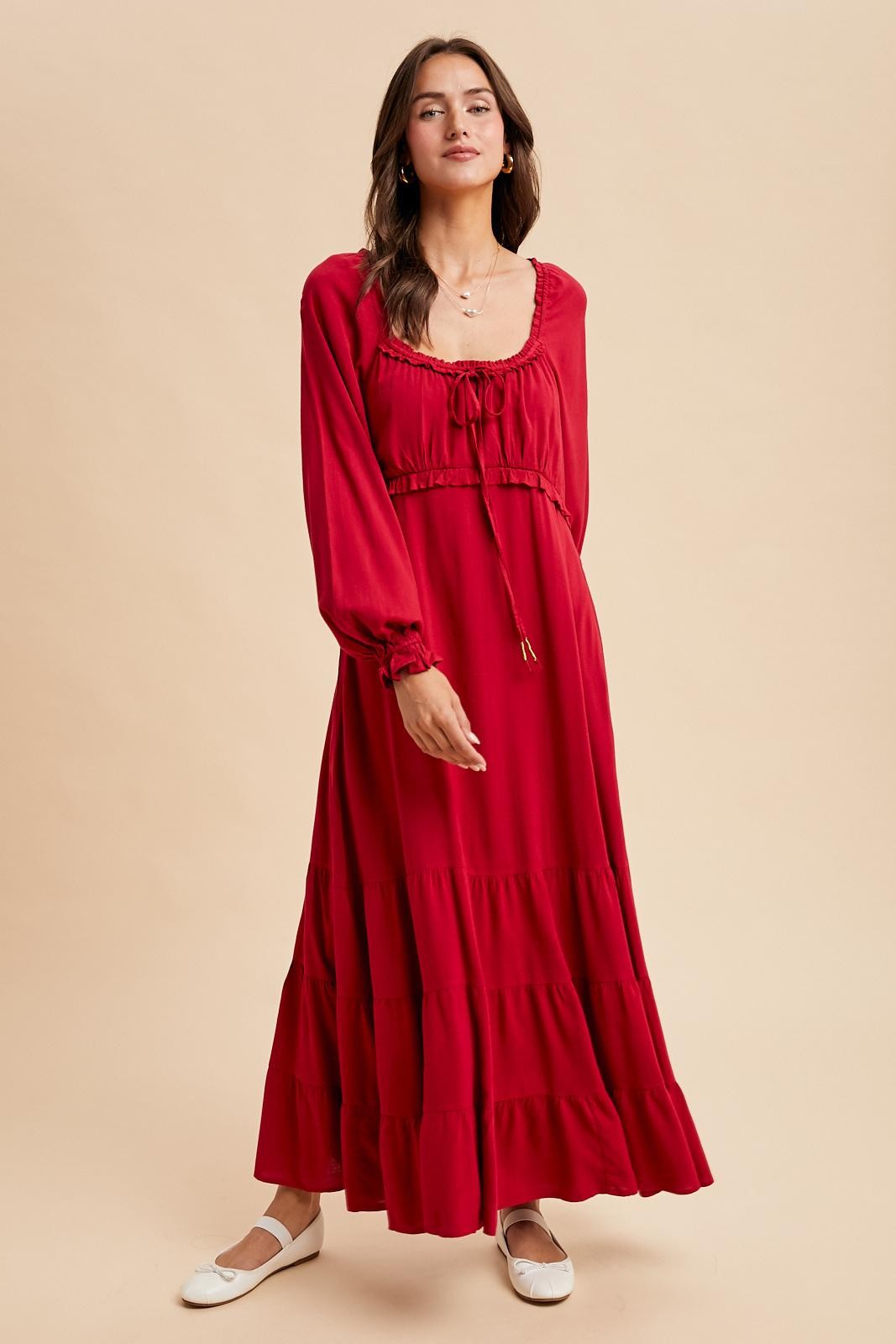 Red Ruffled Fit And Flare Maternity Maxi Dress