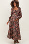 Brown Floral Square Neck Cotton Maternity Maxi Dress