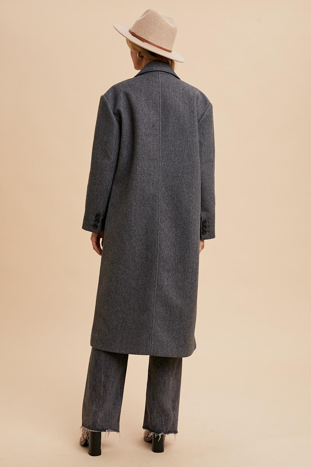 Charcoal Felted Double Breasted Lapel Duster Coat