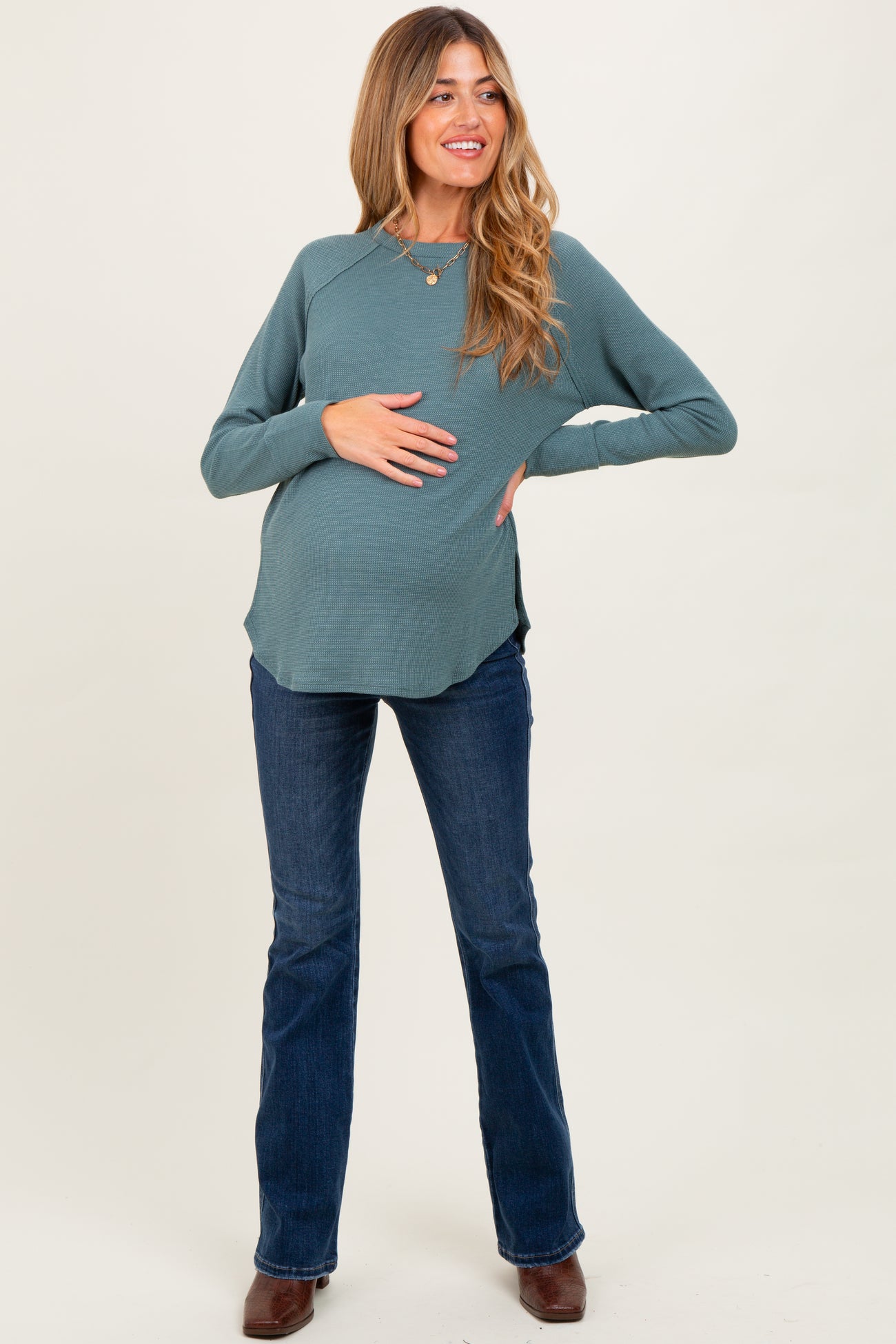 Jade Baby Waffle Knit Long Sleeve Maternity Top