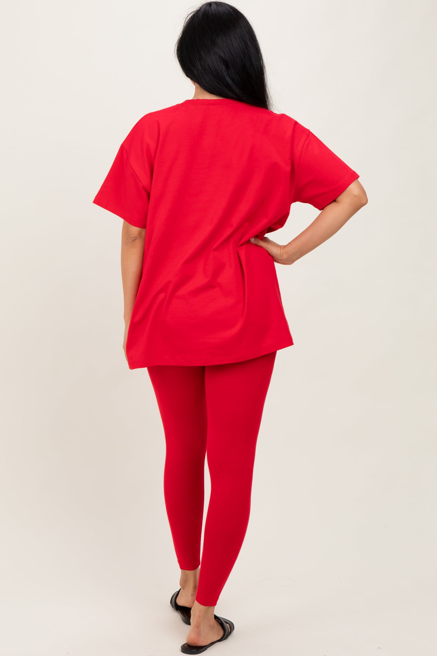 Red Oversized Crewneck Short Sleeve and Legging Set
