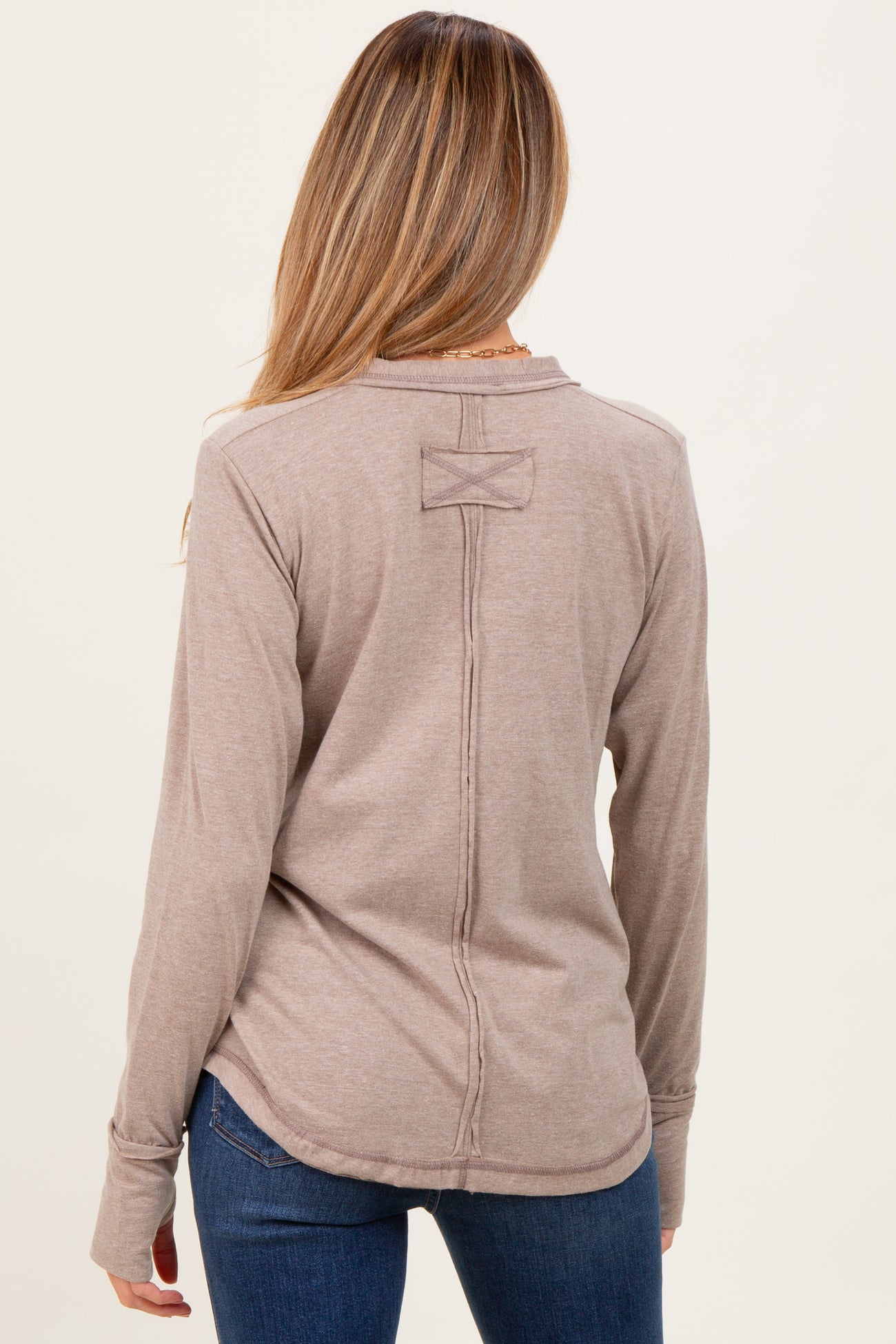 Heather Mocha Long Sleeve Exposed Seam Maternity Top