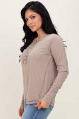 Heather Mocha Long Sleeve Exposed Seam Top