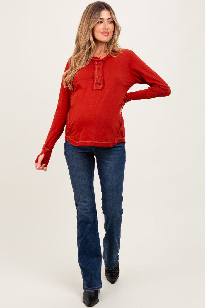 Rust Long Sleeve Exposed Seam Maternity Top