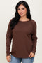 Brown Exposed Seam Long Sleeve Top
