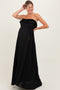 Black Ruffled Chest Pleated Maternity Maxi Dress With Self Tie