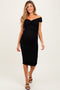 Black Mesh Off Shoulder Twist Front Maternity Midi Dress