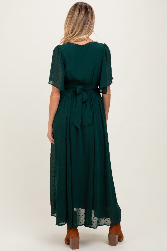 Forest Green Swiss Dot Crochet Lace Accent Maternity Maxi Dress