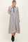 Black Striped Scallop Trim 3/4 Sleeve Midi Dress