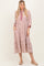 Rust Striped Scallop Trim 3/4 Sleeve Midi Dress
