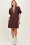 Brown Plaid Accent Puff Sleeve Mini Dress