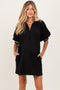 Black Half Zip Puff Sleeve Maternity Mini Dress