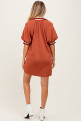 Rust Half Zip Puff Sleeve Maternity Mini Dress