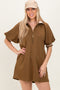 Olive Half Zip Puff Sleeve Mini Dress