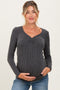 Charcoal Sweetheart Ribbed Maternity Long Sleeve Top