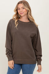 Brown French Terry Vintage Wash Maternity Pullover