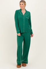 Green Button Down Top Wide Leg Pant Pajama Set