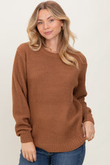 Camel Waffle Knit Rounded Hem Sweater