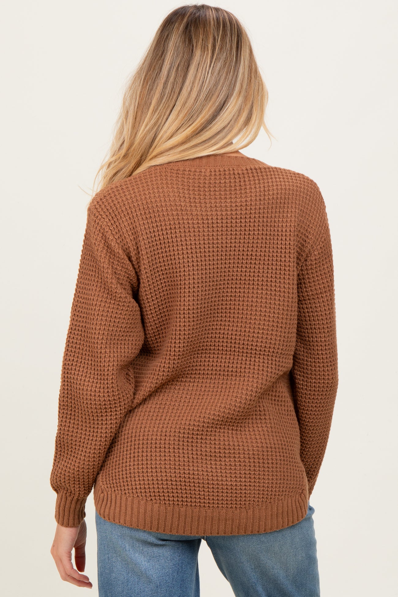 Camel Waffle Knit Rounded Hem Maternity Sweater