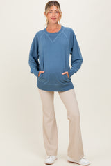Blue Vintage Wash French Terry Maternity Pullover