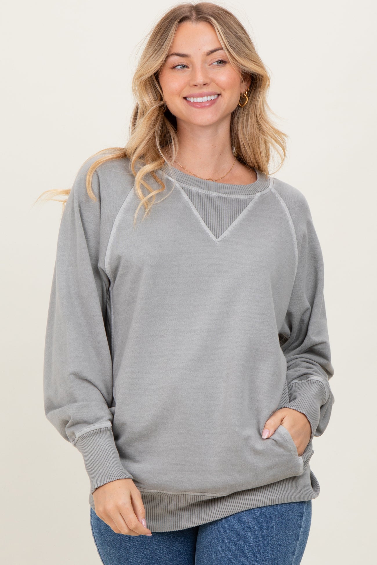 Light Grey Vintage Wash French Terry Pullover