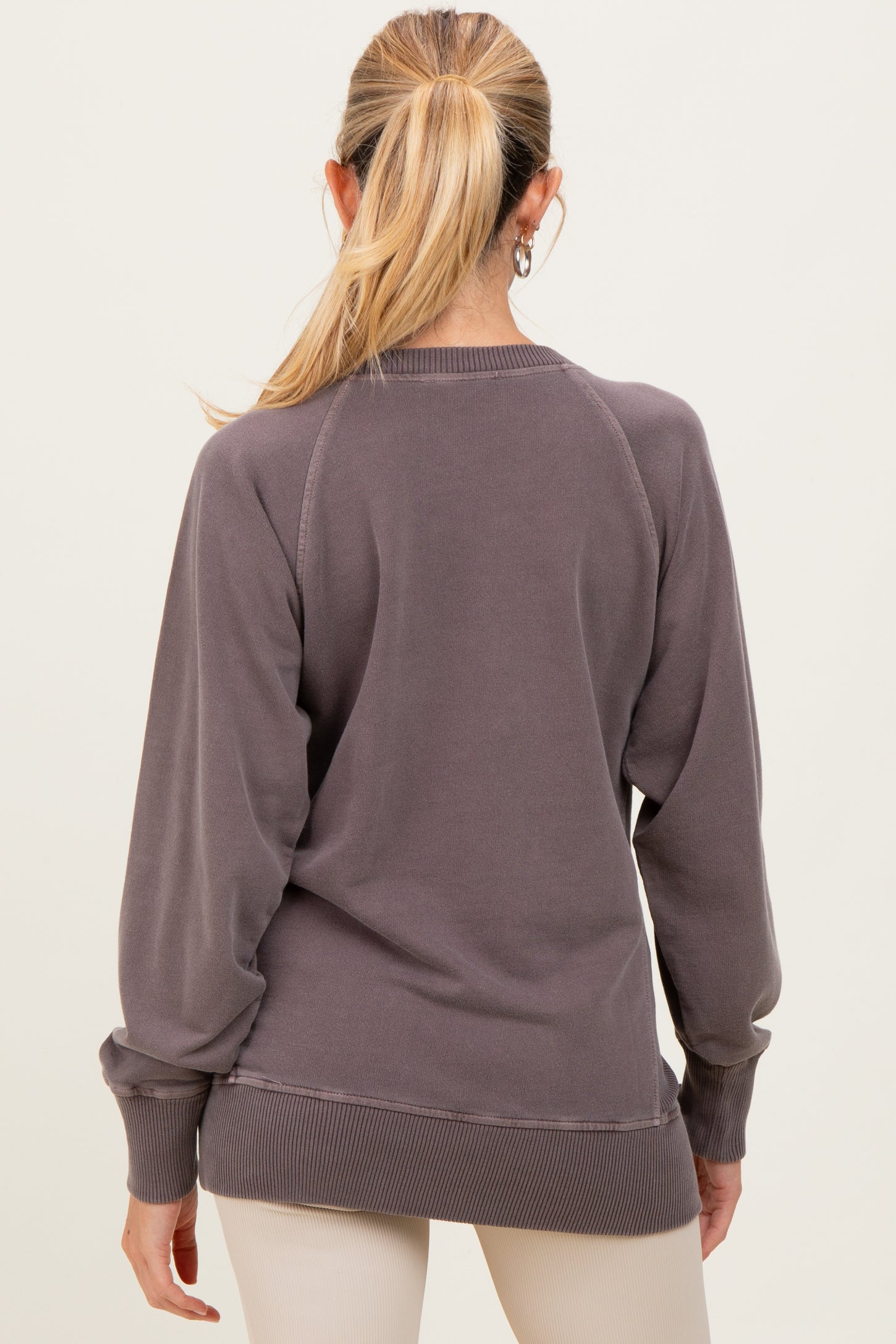 Mocha Vintage Wash French Terry Maternity Pullover