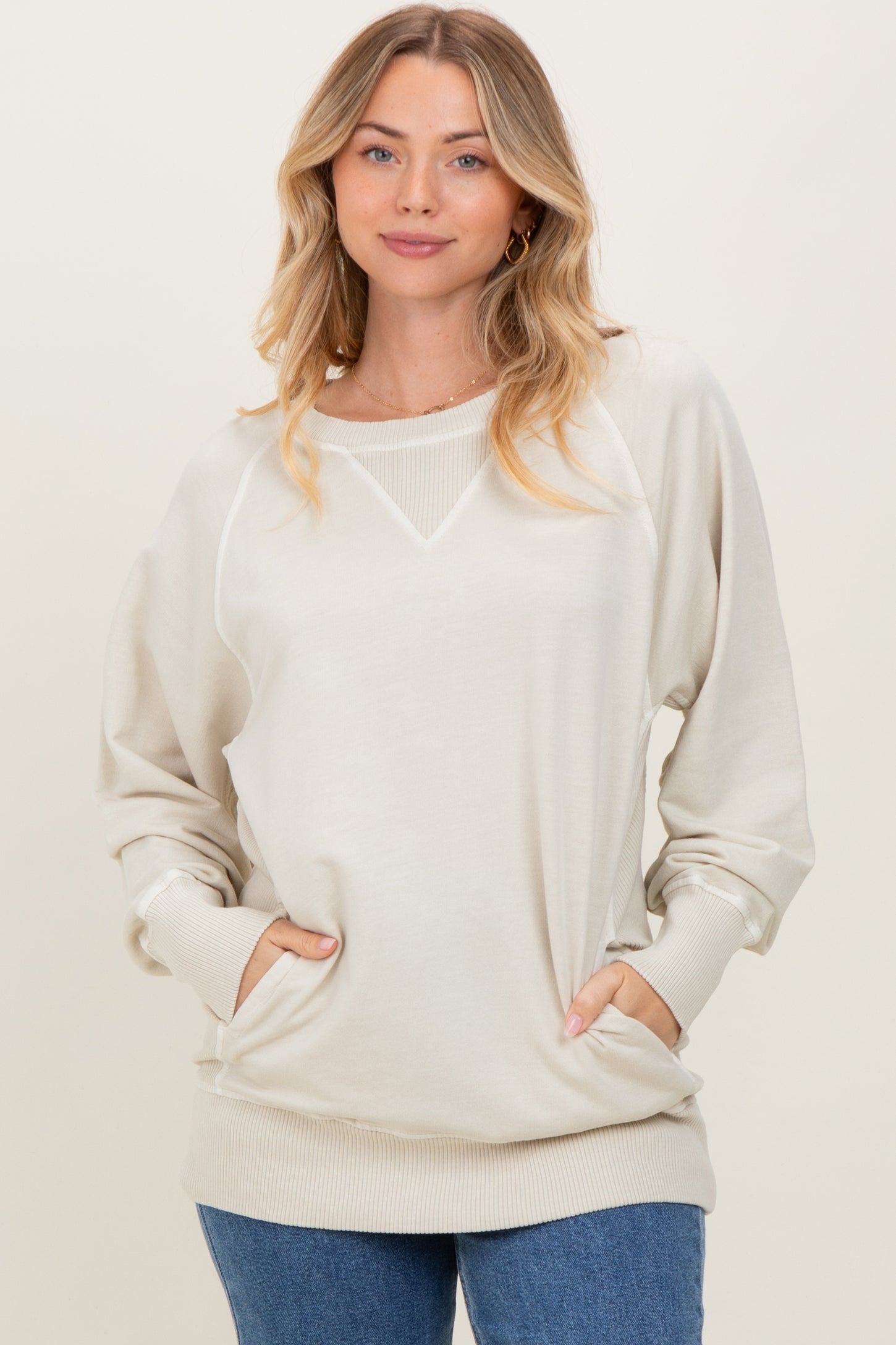 Cream Vintage Wash French Terry Pullover