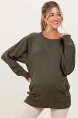 Olive Vintage Wash French Terry Maternity Pullover