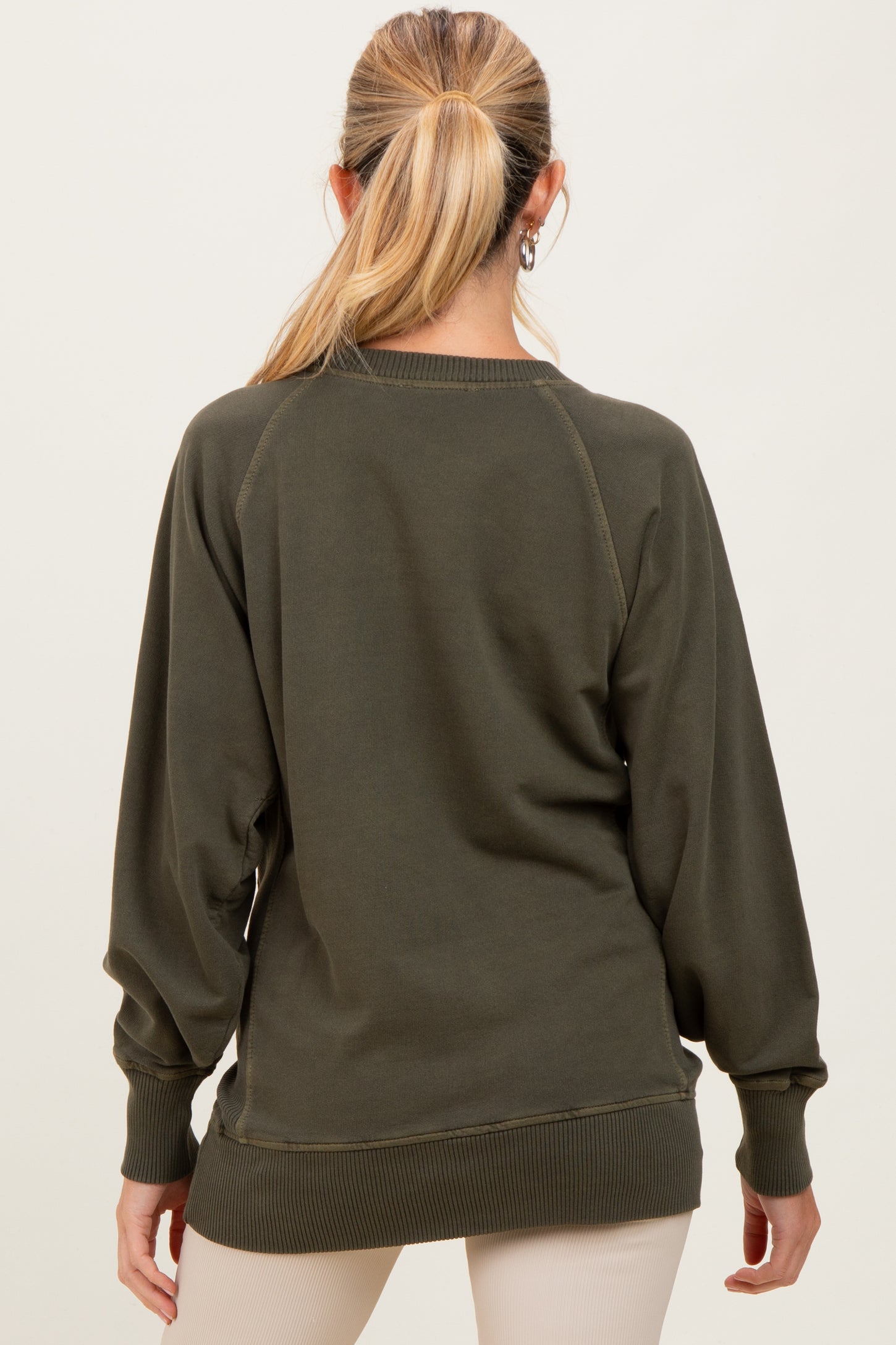 Olive Vintage Wash French Terry Maternity Pullover